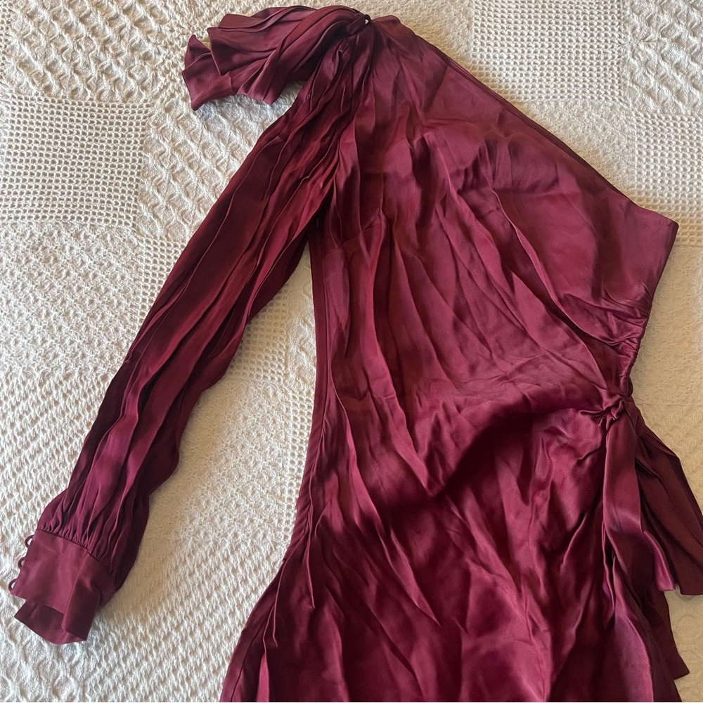Zimmermann Burgundy One Shoulder Mini Dress - Picture 3 of 8